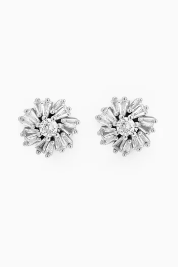 Crystal Flower Studs in 925 Sterling Silver