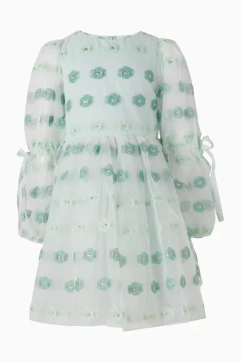 Floral-embroidered Dress in Tulle