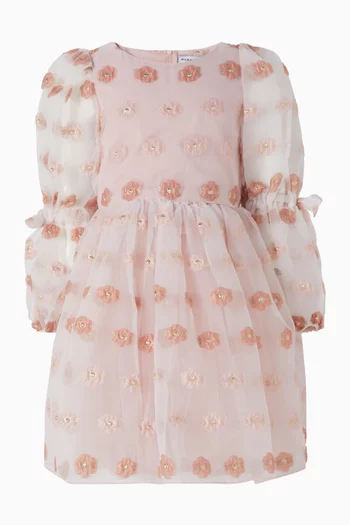 Floral-embroidered Dress in Tulle