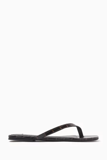 Flip-flop Sandals in Croc-embossed Leather
