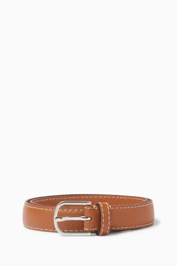 Slim Topstitch Belt in Leather
