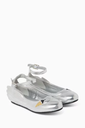 Swan Ballerinas in Faux Leather