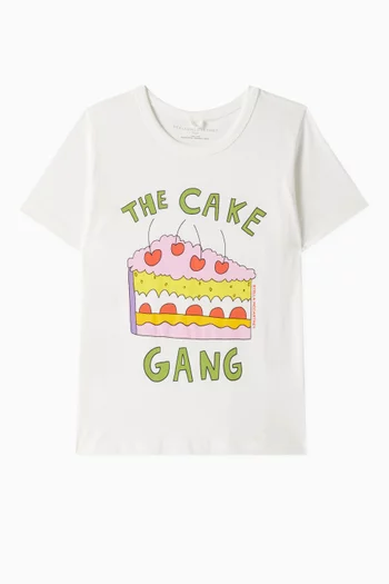 تي شيرت بطبعة كعكة وعبارة Cake Gang قطن