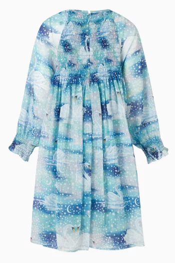 Swan-print Dress in Chiffon
