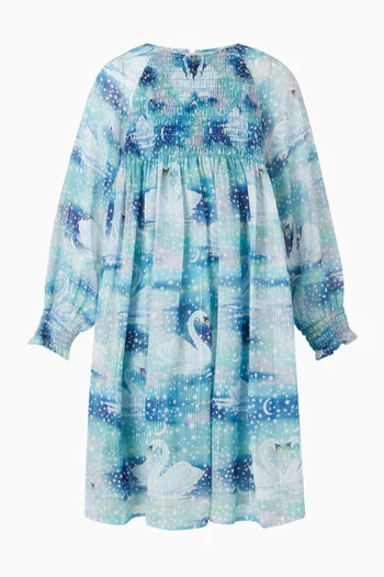 Swan-print Dress in Chiffon