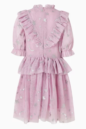 فستان بتطريز نجوم وقمر تول