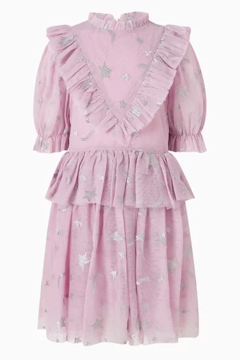 فستان بتطريز نجوم وقمر تول