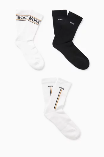 Short-length Logo Socks in Cotton-blend, Set of 3