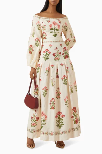 Senlis Off-shoulder Canna Maxi Dress in Linen