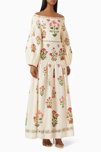 Senlis Off-shoulder Canna Maxi Dress in Linen