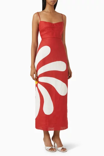 Paloma Floral-print Dress in Linen