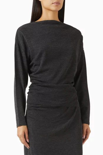 بلوزة بدرابيه وفتحة رقبة منسدلة مزيج صوف