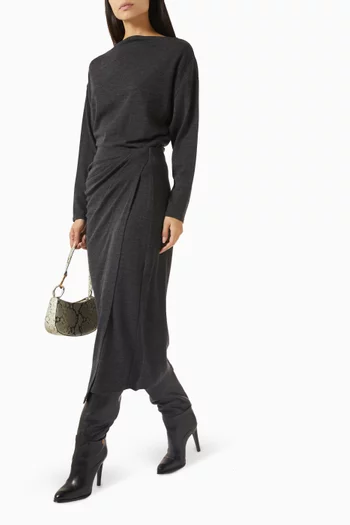 تنورة متوسطة الطول بدرابيه مزيج صوف