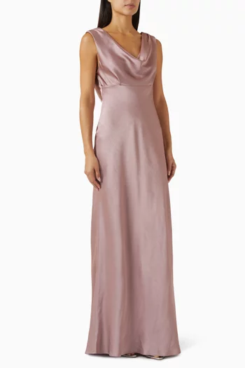 Draped Cowl Maxi Dress in Satin