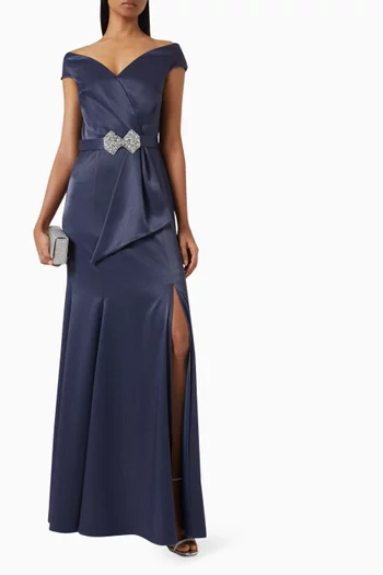 Crystal-buckle Off-shoulder Gown