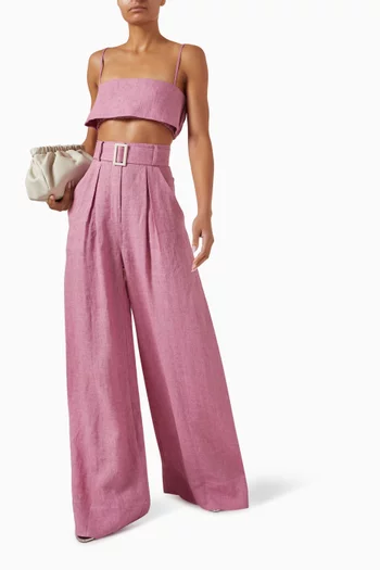 Structured Bandeau Crop Top in Linen Blend