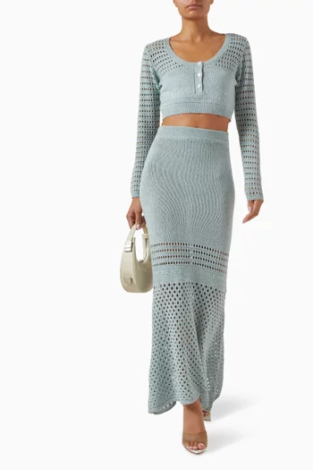 Striped Mesh Knit Top in Wool Blend
