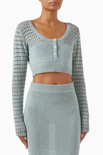 Striped Mesh Knit Top in Wool Blend