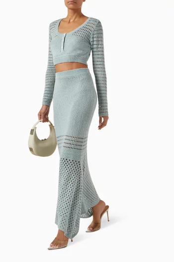 Striped Mesh Handkerchief Skirt in Wool Blend
