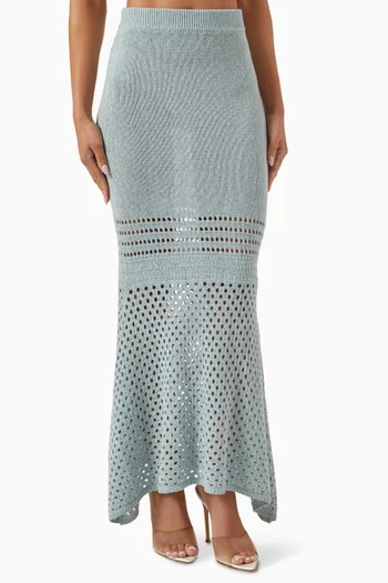 Striped Mesh Handkerchief Skirt in Wool Blend