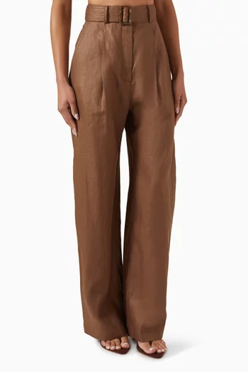 Pleated Barrel Pants in Linen