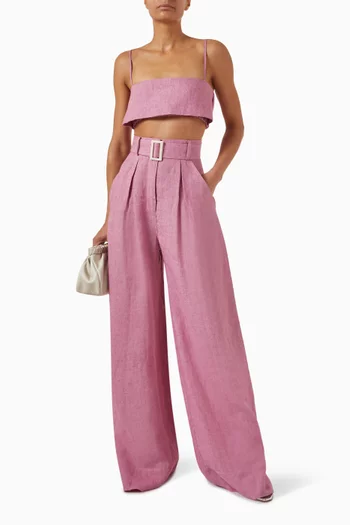 Wide-leg Pleated Pants in Linen
