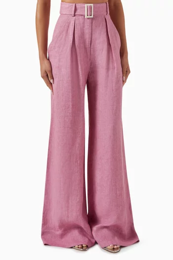 Wide-leg Pleated Pants in Linen