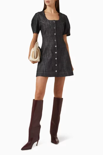 Apron Puff-sleeve Mini Dress in Denim