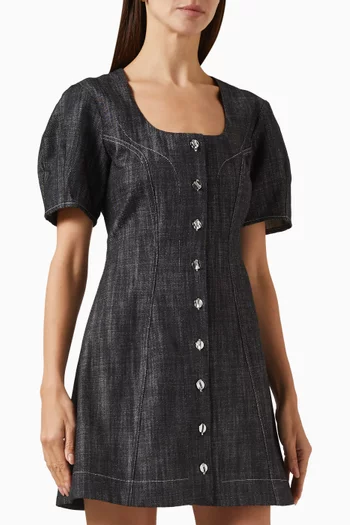 Apron Puff-sleeve Mini Dress in Denim
