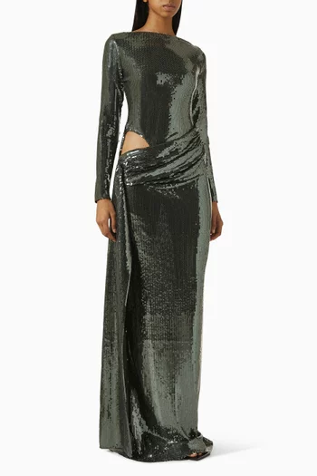 Sequin-embellished Gown in Mesh