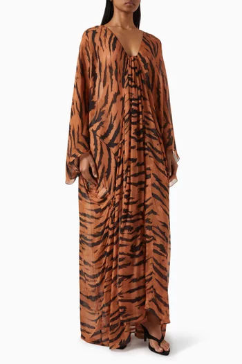x Sabine Getty Tiger-print Kaftan in Silk