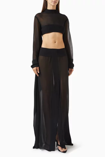 Wide-sleeve Top & Skirt Set in Silk