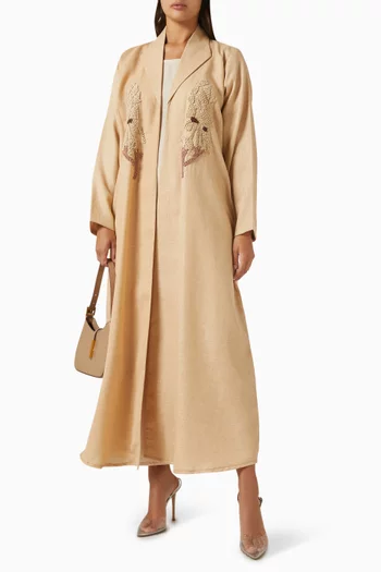 Thread Embroidered Abaya in Mixed-linen