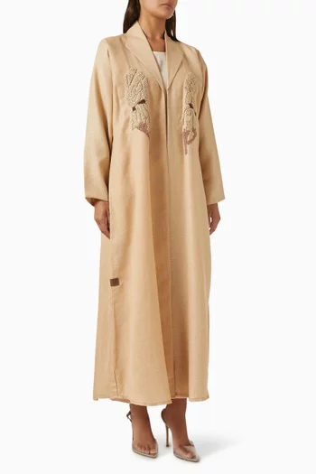 Thread Embroidered Abaya in Mixed-linen
