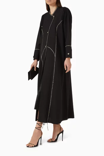 Thread Embroidered Buttoned Abaya in Mixed-linen