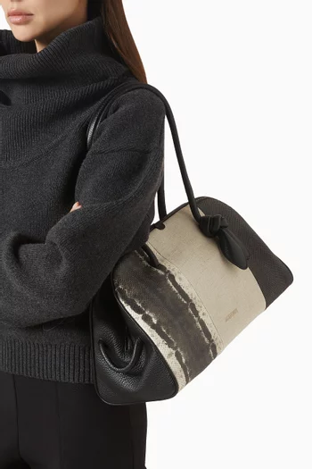 Medium Turismo Soft Bowling Bag in Linen & Embossed Leather