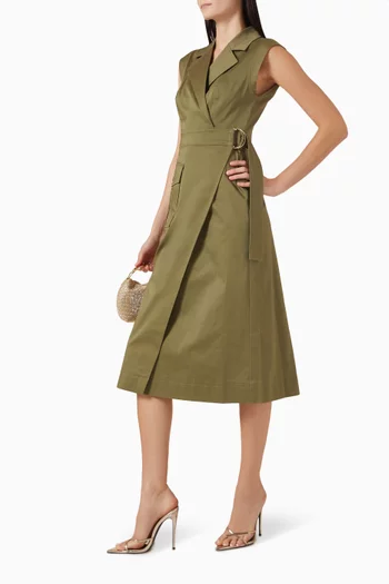 Silvia Safari Wrap Midi Dress in Cotton Poplin