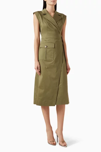 Silvia Safari Wrap Midi Dress in Cotton Poplin