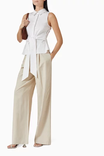 Katherine Tie Front Blouse in Stretch-cotton