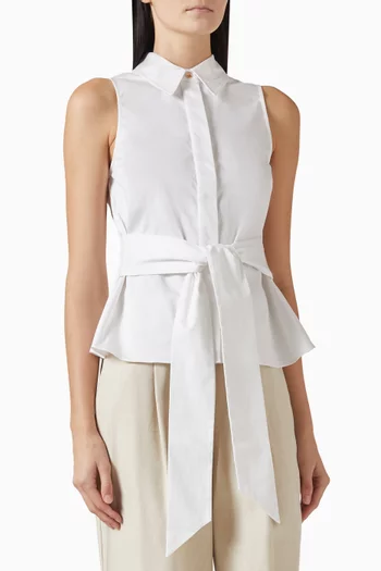 Katherine Tie Front Blouse in Stretch-cotton