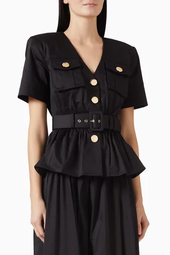 Ezra Safari Peplum Top in Stretch Cotton