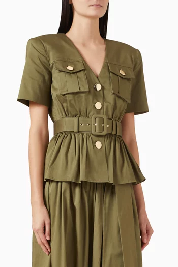 Ezra Safari Peplum Top in Stretch Cotton