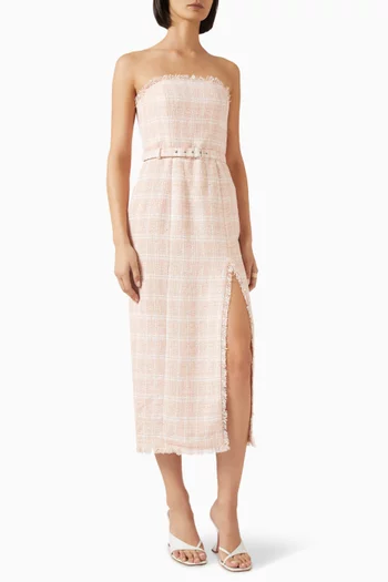 Vivian Belted Midi Dress in Tweed