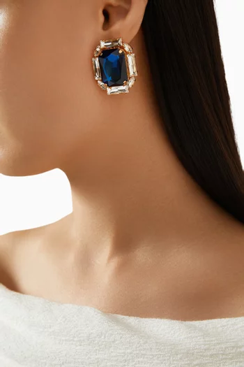Square Crystal Earrings in Gold-plated Brass