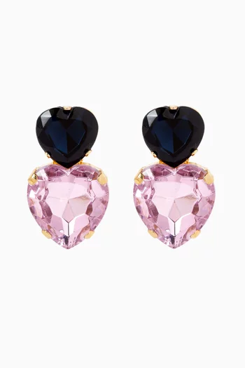Crystal Heart Earrings in Gold-plated Brass