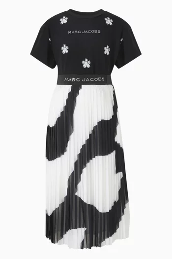Zebra-print Pleated Midi Skirt in Voile