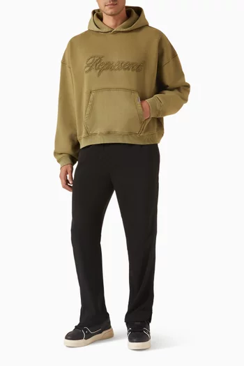 كنزة بغطاء رأس ورقعة شعار الماركة بتصميم معكوس صوف قطني