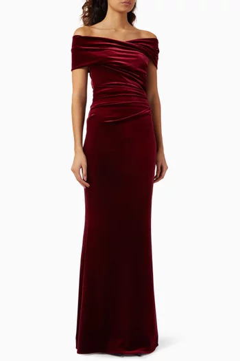 Off-shoulder Gown in Stretch-velvet