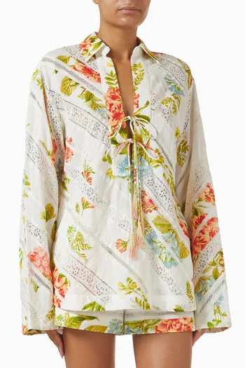 Dhun Tassel Tunic Top in Linen Blend