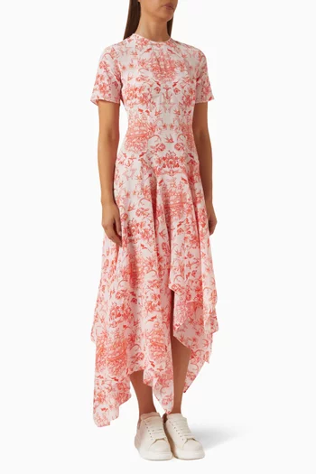 فستان بحافة غير متماثلة ونقشة وشوم البحارة حرير